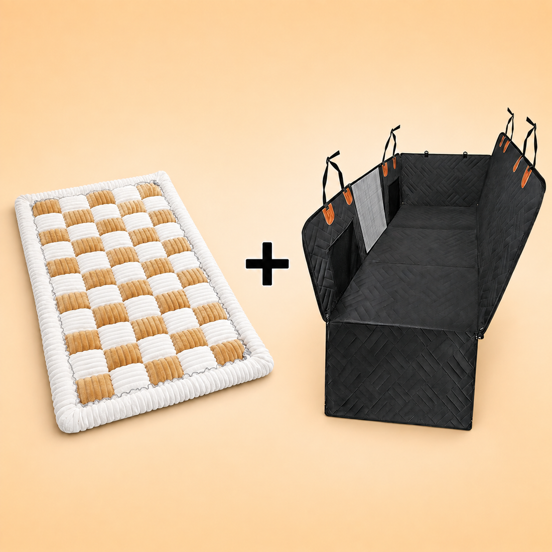 PawsPawty™ Hard Bottom Car Seat Extender Black+ PlushPad Dog Bed