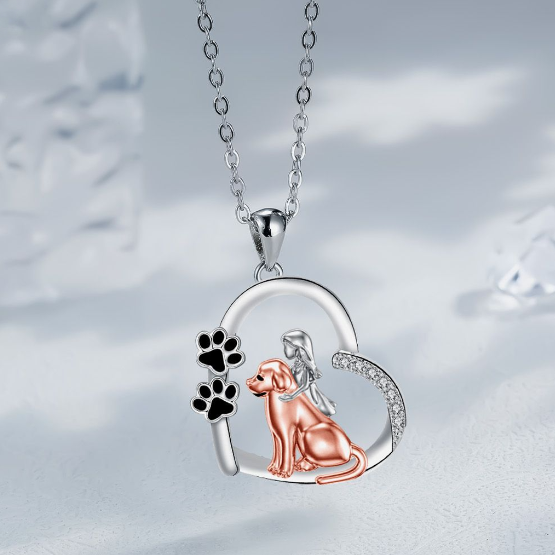 Heart-Shaped Dog and Girl Necklace