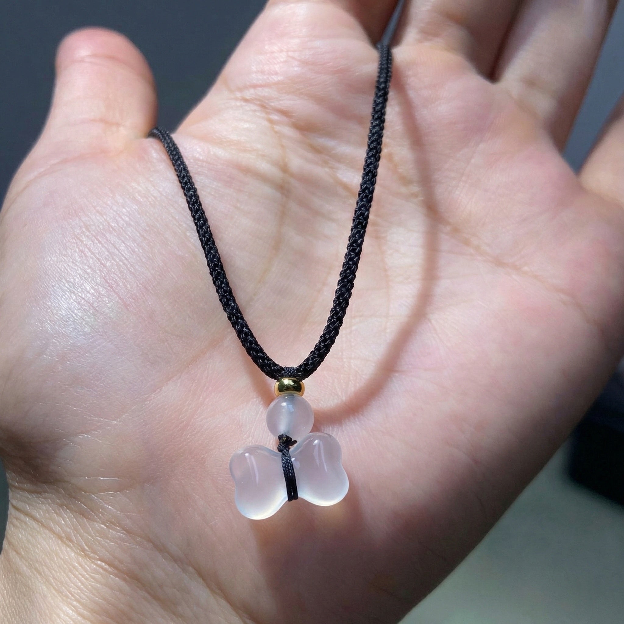 Chalcedony and Jade Dog Bone Pendant Necklace