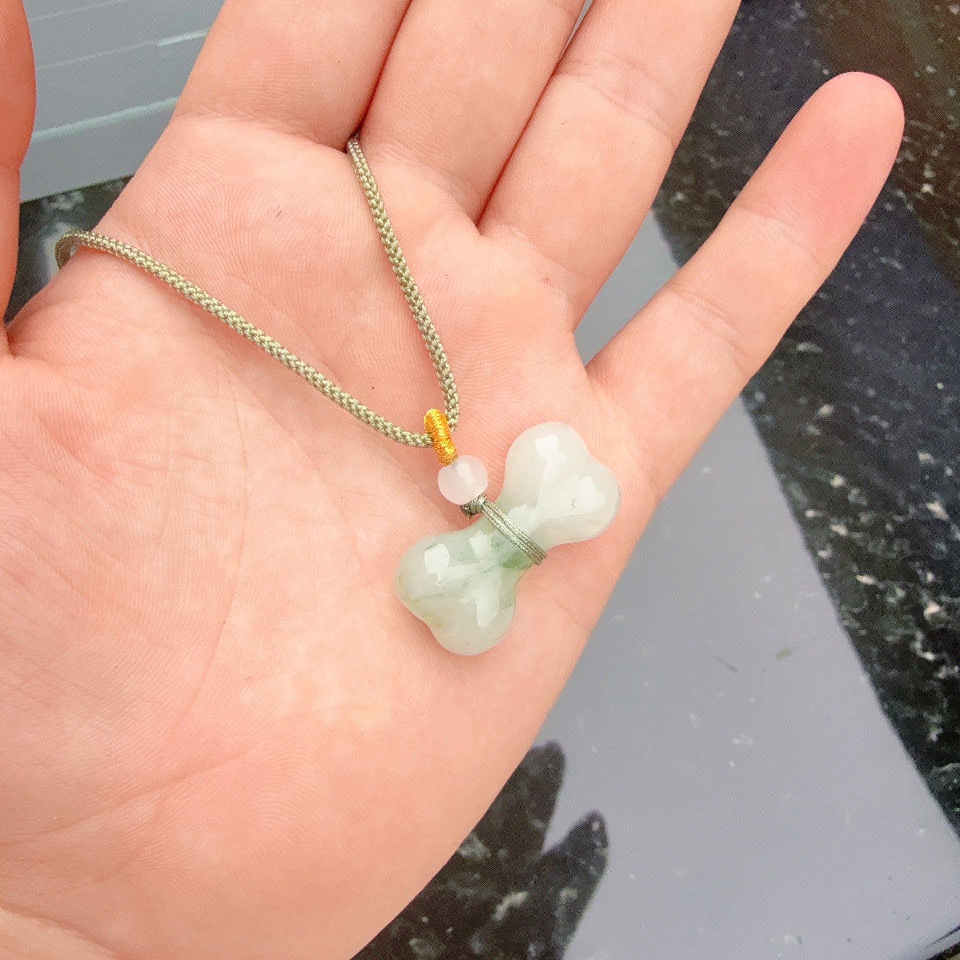 Chalcedony and Jade Dog Bone Pendant Necklace