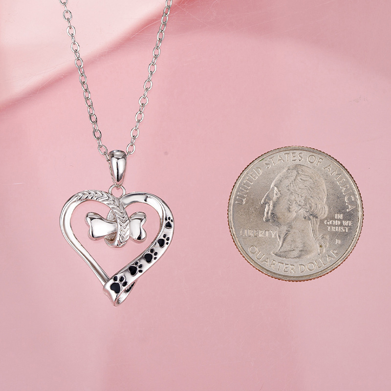 Minimalist Pet Paw Necklace with Hollowed Two-Tone Heart Design