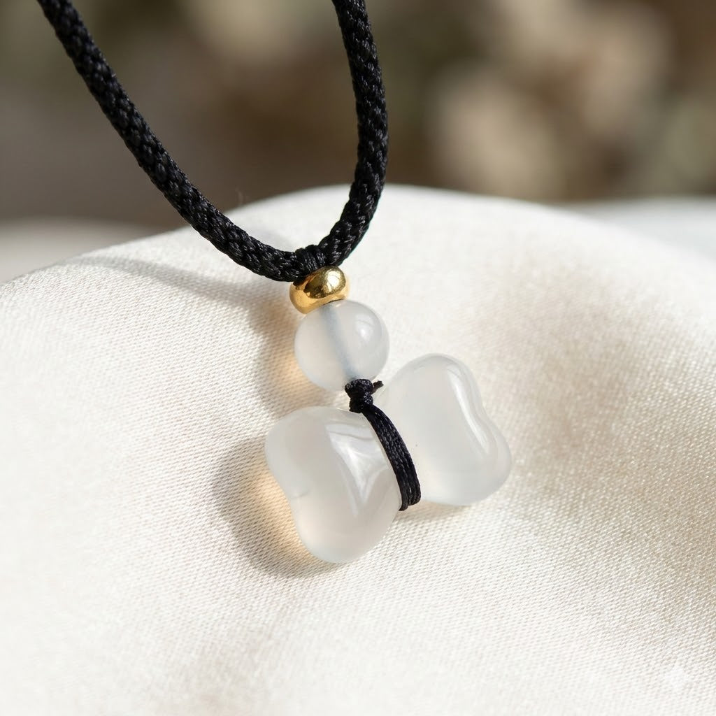 Chalcedony and Jade Dog Bone Pendant Necklace